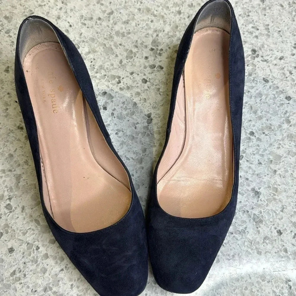 Kate Spade Heels Kylah Pumps Blue Suede Block Heeled Square Toe Size 6 1/2m - Picture 2 of 6